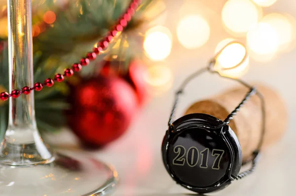 Navidad o año nuevo corcho de vino espumoso — Foto de Stock