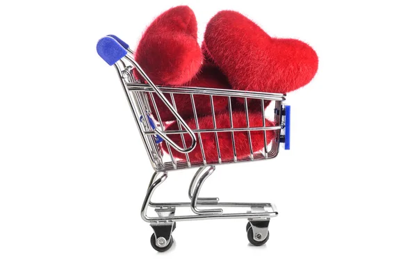 Shopping cart with hearts — Stock Photo, Image