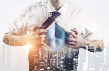 İş süper kahraman çift pozlama