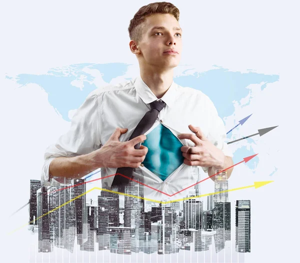 Business super hero double exposure — Stock Photo, Image