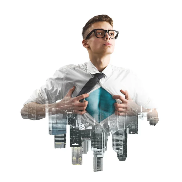 Business super hero double exposure — Stock Photo, Image