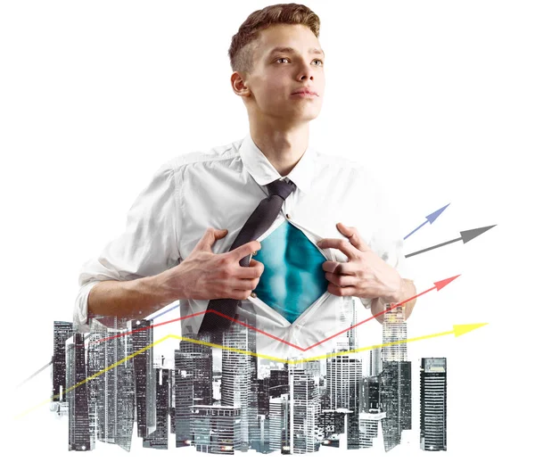 Business super hero double exposure — Stock Photo, Image