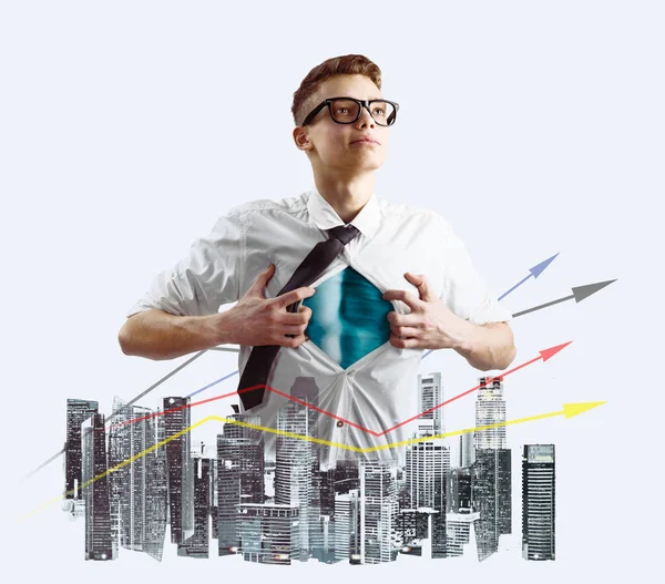 Business super hero double exposure — Stock Photo, Image