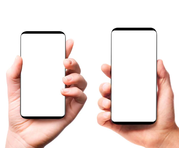 Moderna bezelless smartphones i händer — Stockfoto