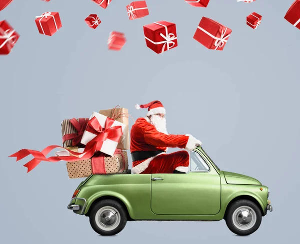 Santa Claus on car — Stock Photo, Image