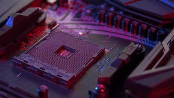 Motherboard dengan prosesor close up shot — Stok Video