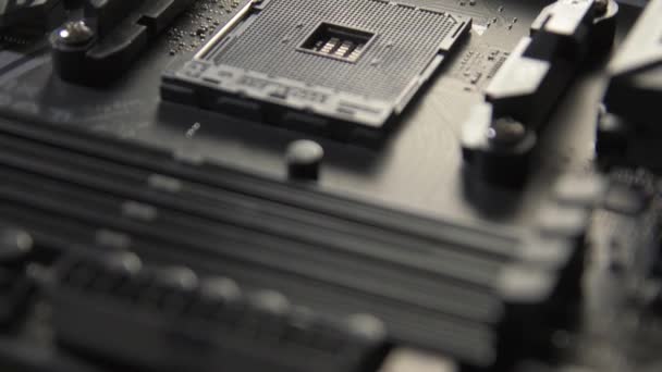 Motherboard with processor close up shot — Stock Video