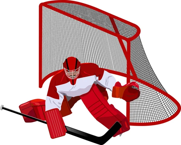 Hockey goalkeeper in the game — Stock Vector