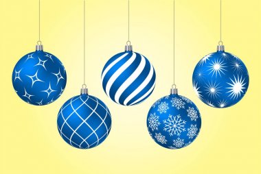 Mavi Noel topları farklı desenleri ile