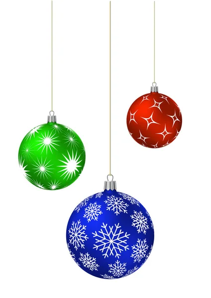 Tres bolas de Navidad con diferentes patrones — Vector de stock