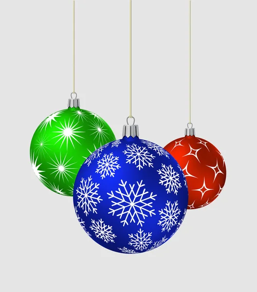 Three Christmas balls with different patterns — Stock Vector