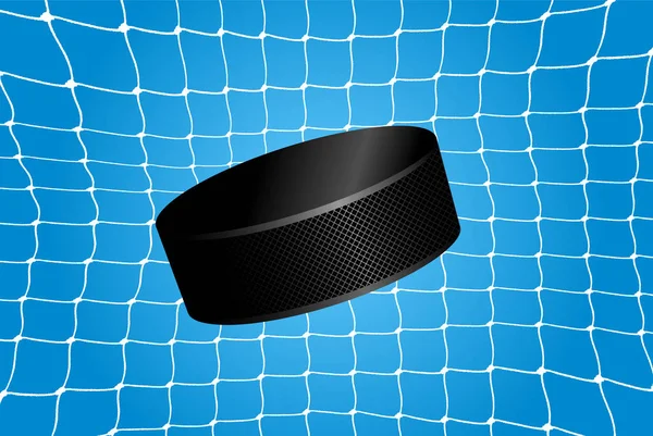 Mål - en hockey puck i nätet — Stock vektor