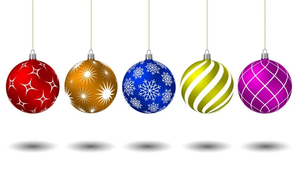 Gekleurde kerstballen met verschillende patronen — Stockvector