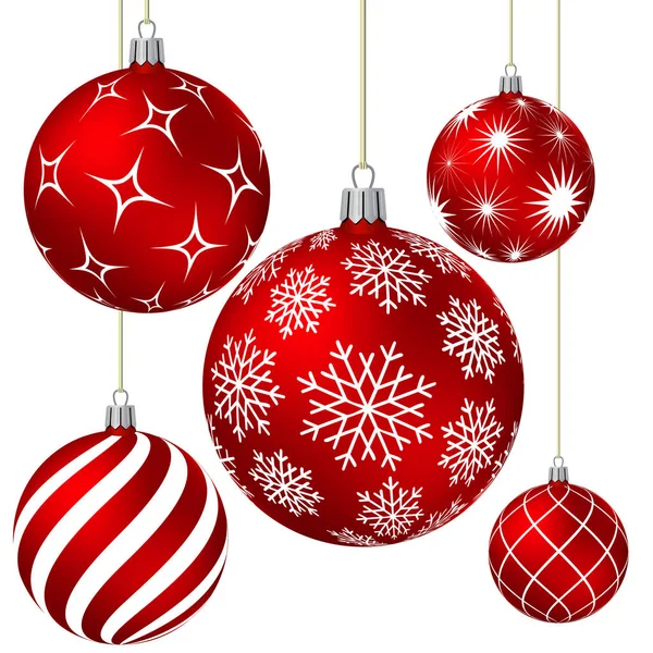 Červené vánoční koule s různými vzory — Stockový vektor