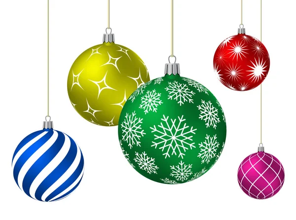 Farbige Weihnachtskugeln mit unterschiedlichen Mustern — Stockvektor