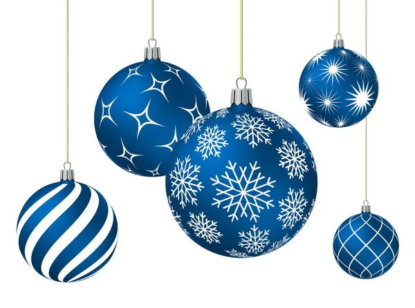 Blue christmas balls with different patterns — Stock Vector