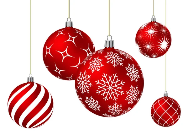 Bolas de Navidad rojas con diferentes patrones — Vector de stock