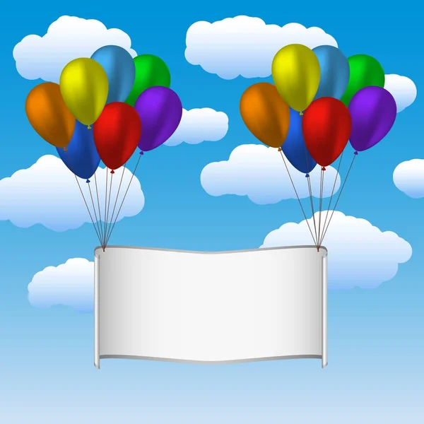 Colorfull heliumballonger och banner i himlen — Stock vektor