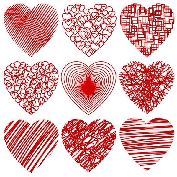 Set of abstract stylized hearts isolated on white — Stock Vector
