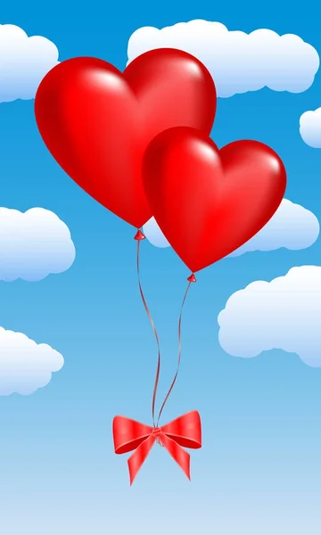 Dois balões na forma de corações em um céu — Vetor de Stock