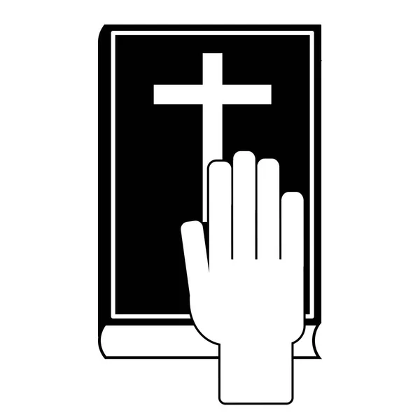 La mano umana sulla Bibbia — Vettoriale Stock