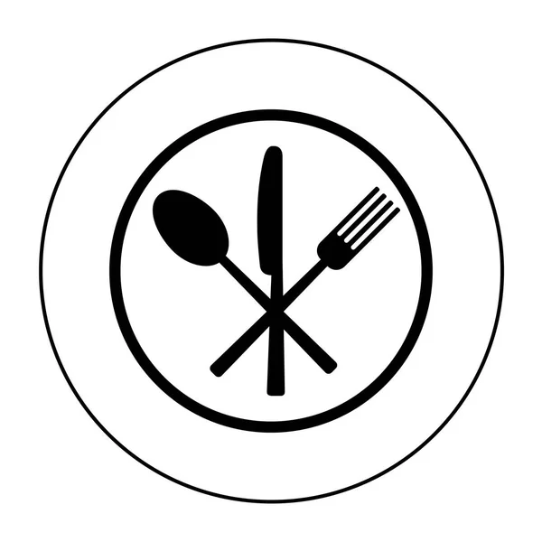 Tenedor, cuchillo y cuchara en el fondo de la placa — Archivo Imágenes Vectoriales