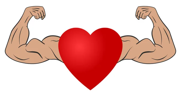 Coeur avec bras musclés — Image vectorielle