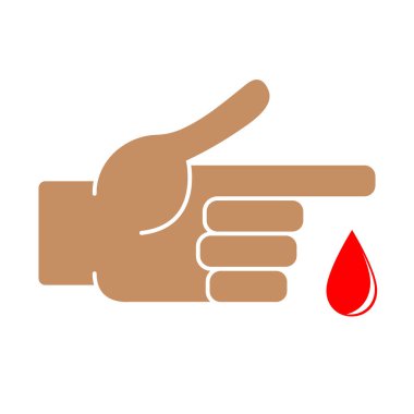 Finger with blood drop on white background clipart