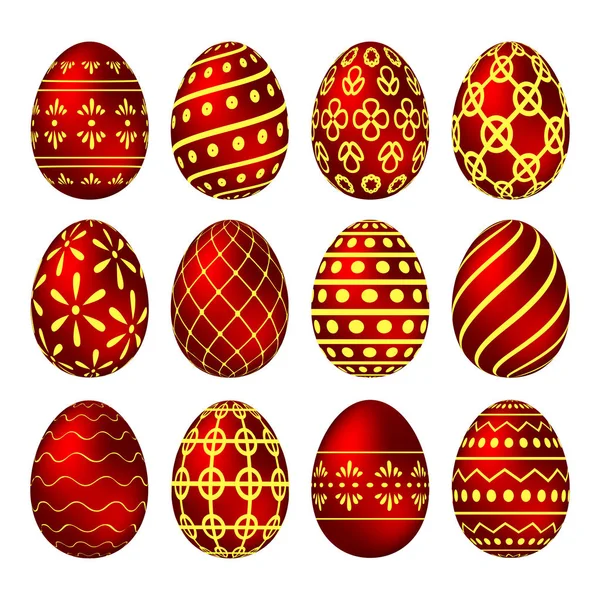 Un conjunto de huevos rojos de Pascua con patrones — Archivo Imágenes Vectoriales