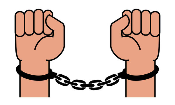Handcuffs on the hands of the criminal