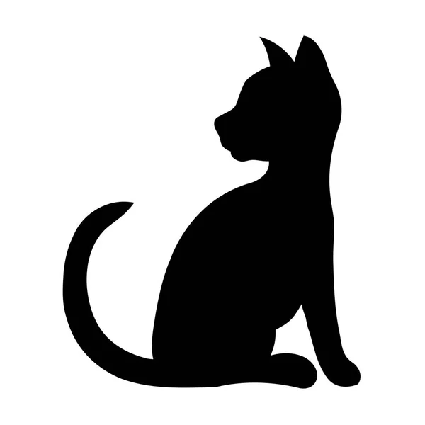 Silueta negra de un gato sentado — Vector de stock