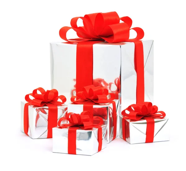 Silberne Geschenkboxen — Stockfoto
