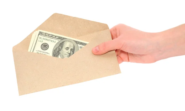 Mão e dinheiro no envelope — Fotografia de Stock