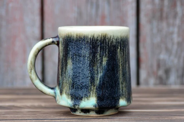 Image Handmade Pottery Mug Wooden Background — Stock Photo, Image