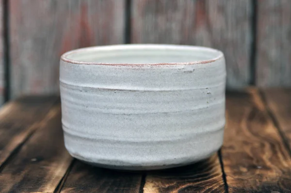 Image White Pottery Handmade Wabi Sabi Teabowlpottery Teabowl — Stock Photo, Image