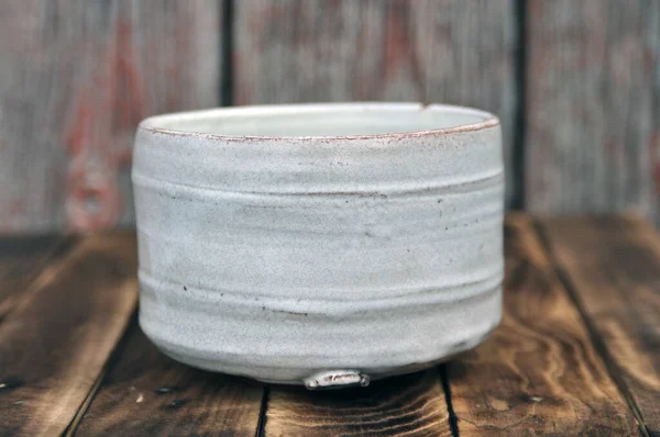 Image White Pottery Handmade Wabi Sabi Teabowlpottery Teabowl — Stock Photo, Image