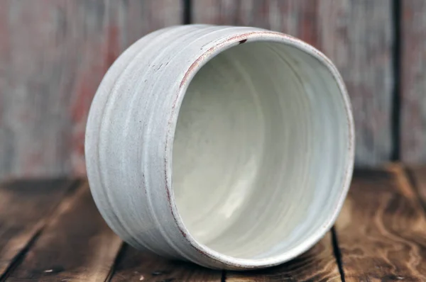 Bild Vit Keramik Handgjorda Wabi Sabi Teabowlkeramik Teabowl — Stockfoto