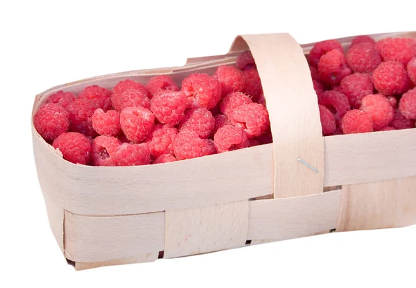 Basket Fresh Sweet Raspberries Basket Isolated White Background — Stock Photo, Image