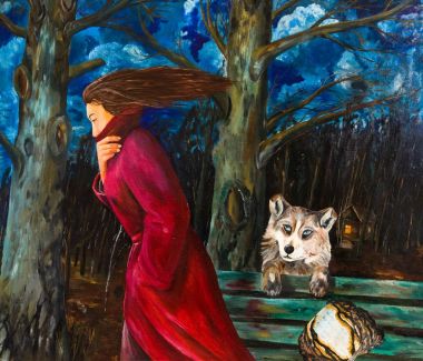 A woman going in the night. Allegory of parting. Oil painting. clipart