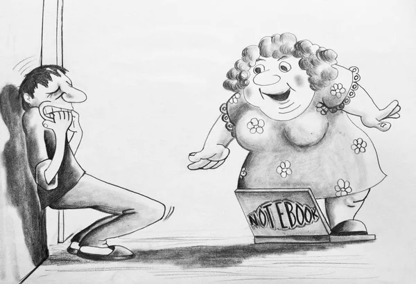 Karikatuur Getekend Met Een Potlood Hoeveel Weeg — Stockfoto
