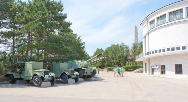 Sevastopol, Crimea - August 11, 2012: Diorama "Sturm Sapun mountain 7 May 1944 year" and military equipment