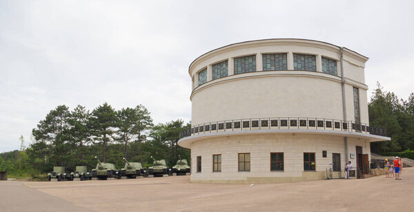 Sevastopol, Crimea - June 14, 2014: Diorama "Sturm Sapun mountain 7 May 1944 year" and military equipment