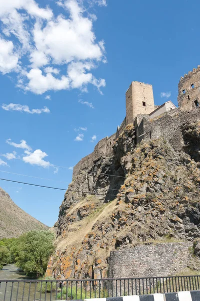 Khertvisi Medieval Fortress Located High Bank Mtkvari River Southern Georgia — Stock Photo, Image