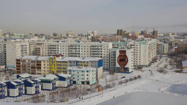 Yakutsk Rusland Maart 2019 Stedelijk Landschap Bovenaanzicht Van Winterstad — Stockfoto