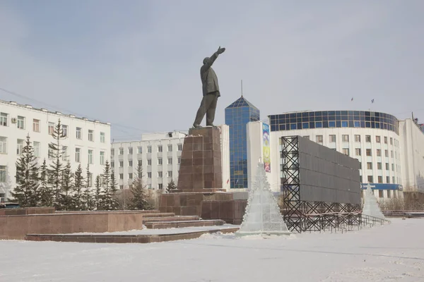 Yakutsk Rusya Mart 2019 Şehir Manzarası Kışın Şehir Merkezinde Lenin — Stok fotoğraf