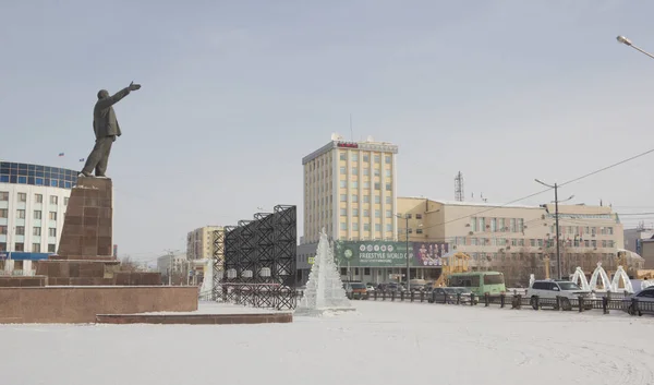 Yakutsk Russia March 2019 Urban Landscape Площадь Ленина Центре Города — стоковое фото