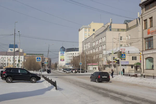 ロシア ヤクーツク 2019年3月14日 冬のヤクーツク市の都市景観 — ストック写真