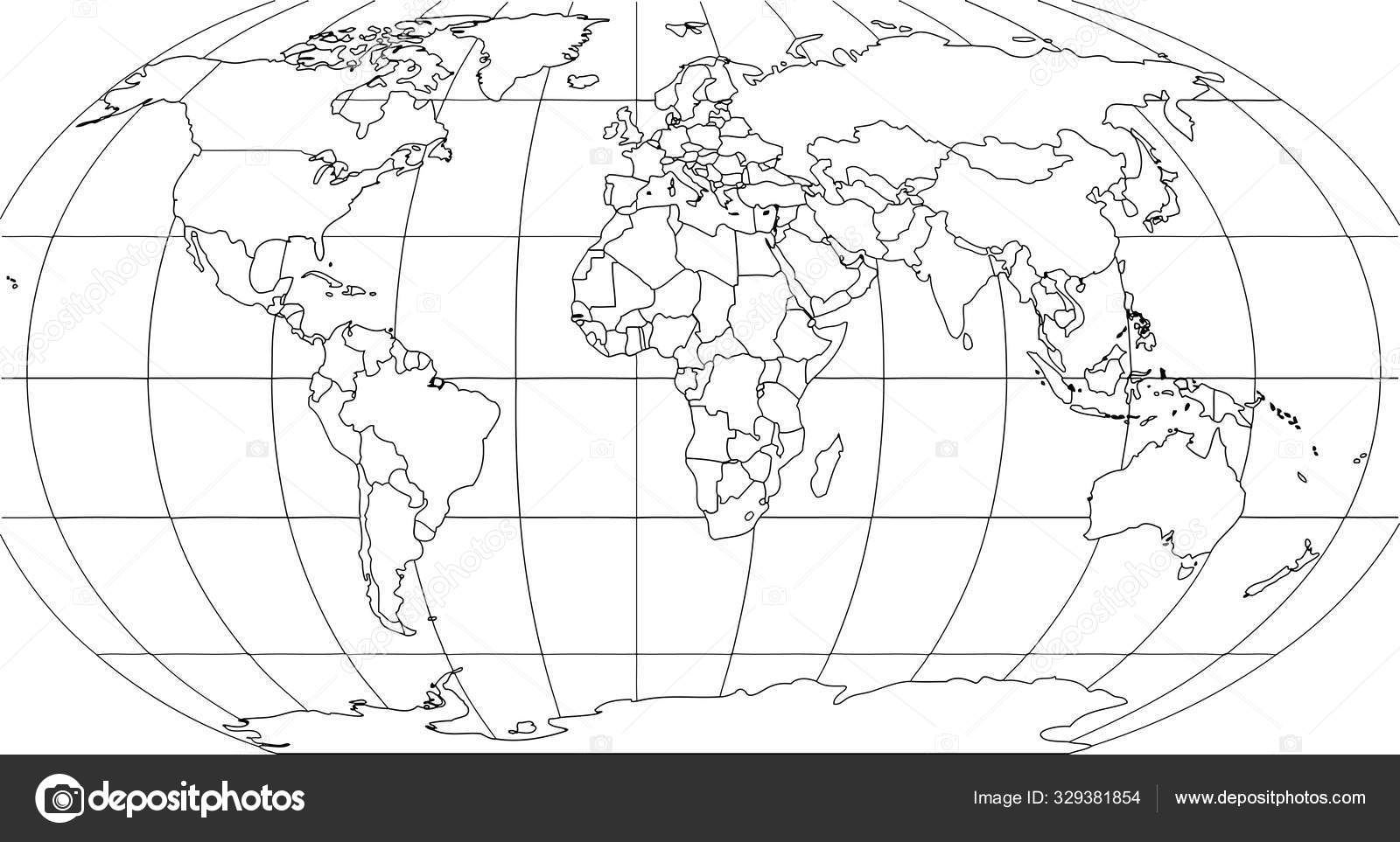 World Map Smoothed Country Borders Thin Black Outline White Background Stock Vector Image By C Kharhan World Map Smoothed Country Borders Thin Black Outline White Background Stock Vector Image By C Kharhan