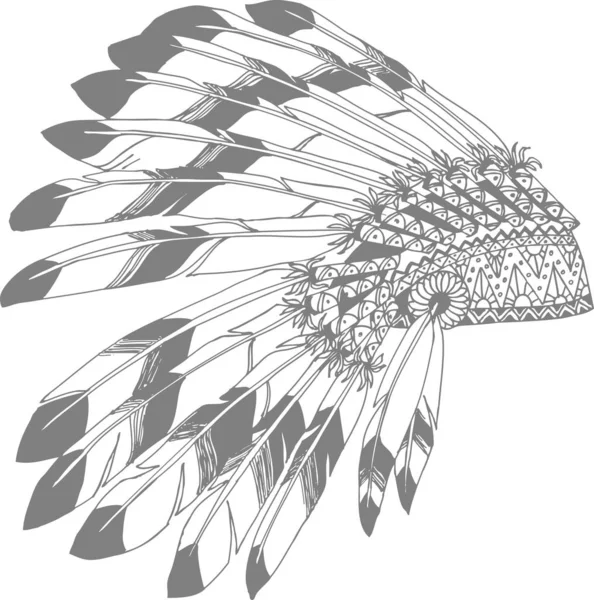 アメリカ先住民の酋長は羽で頭飾りをつける スケッチスタイルでインドのカード 手描きの彩色パターン — ストックベクタ