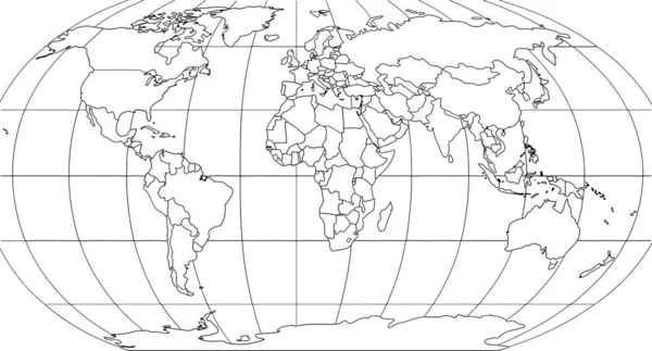 Mapa Del Mundo Con Fronteras País Suavizadas Delgado Contorno Negro — Vector de stock